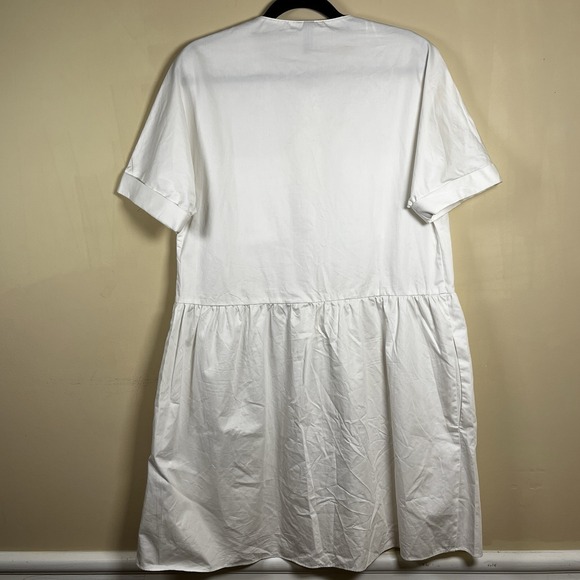 Zara White Poplin Dress W' Front Pockets Minimalist 100% Cotton - Picture 5 of 9
